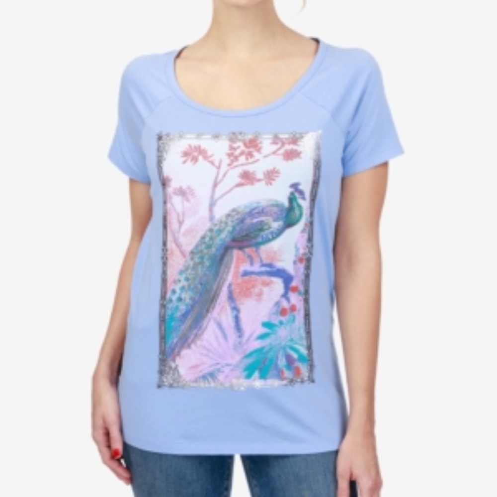 Lucky Brand Womens Boat Neck Metallic Graphic T